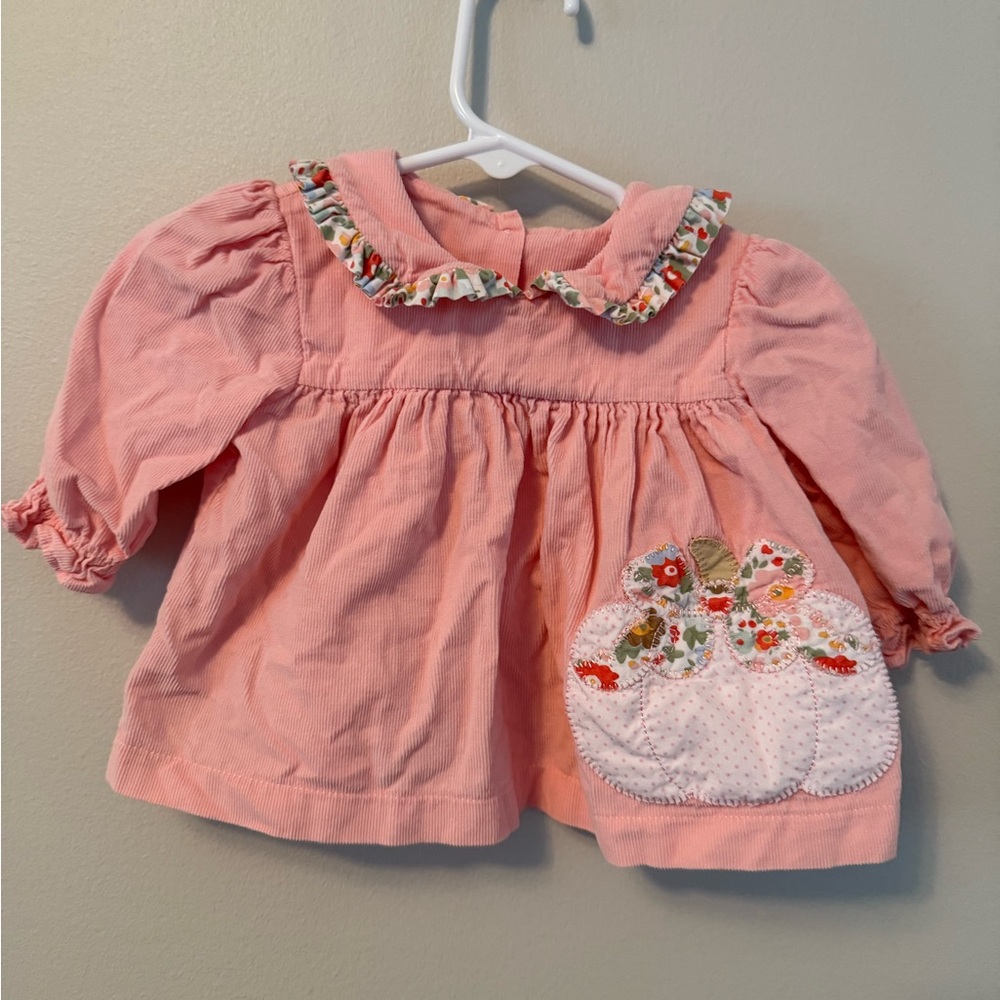 Stitchy Fish Pink Corduroy Fall Pumpkin Long Sleeve Top
